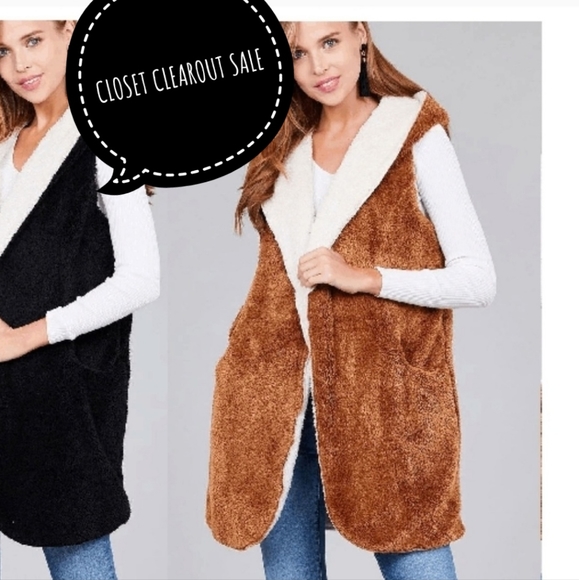 NEW BROWN WHITE SOFT SHERPA FUR FURRY VEST JACKET - Picture 1 of 7